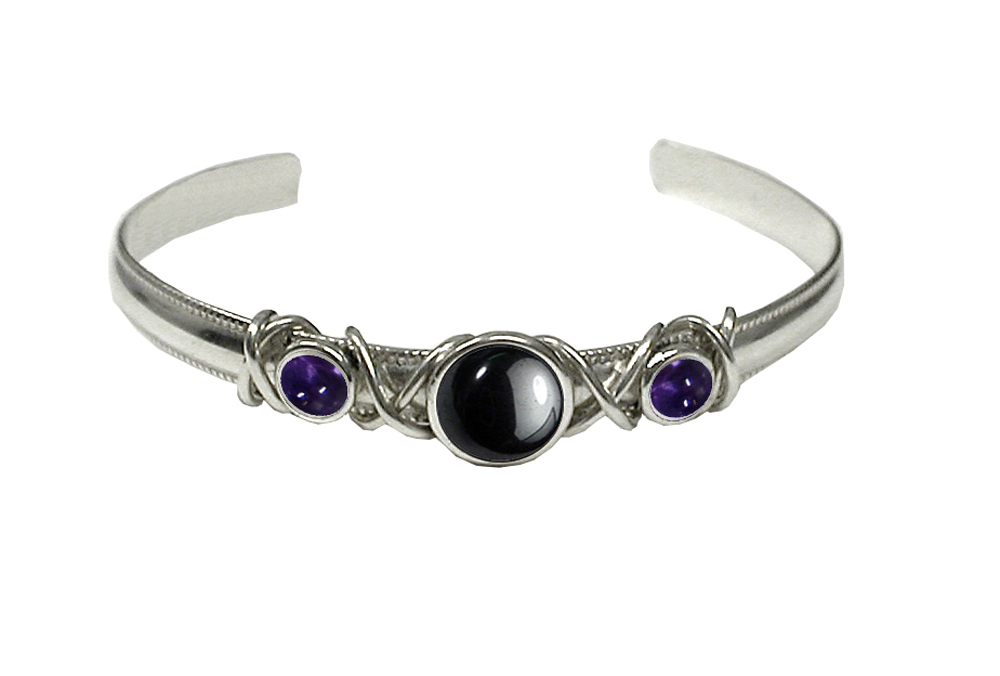 Sterling Silver Hand Made Cuff Bracelet With Hematite And Iolite